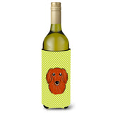 Checkerboard Lime Green Longhair Red Dachshund Wine Bottle Beverage Insulator Hugger