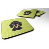 Caroline'S Treasures Bb1277Fc Checkerboard Lime Green Smooth Black And Tan Dachshund Foam Coaster (Set Of 4), 3.5 H X 3.5,