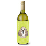 Checkerboard Lime Green Cocker Spaniel Wine Bottle Beverage Insulator Hugger Bb1278Literk