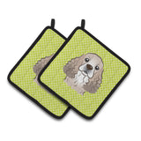 Caroline'S Treasures Checkerboard Lime Green Cocker Spaniel Pair Of Pot Holders Bb1278Pthd, 7.5Hx7.5W, Multicolor