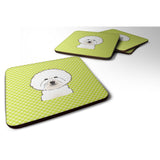 Caroline'S Treasures Bb1279Fc Checkerboard Lime Green Bichon Frise Foam Coaster (Set Of 4), 3.5 H X 3.5 W, Multicolor,