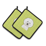 Caroline'S Treasures Checkerboard Lime Green Bichon Frise Pair Of Pot Holders Bb1279Pthd, 7.5Hx7.5W, Multicolor