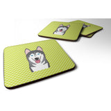 Caroline'S Treasures Bb1280Fc Checkerboard Lime Green Alaskan Malamute Foam Coaster (Set Of 4), 3.5 H X 3.5 W, Multico