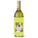 Checkerboard Lime Green English Bulldog Wine Bottle Beverage Insulator Hugger Bb1281Literk