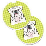 Caroline'S Treasures Checkerboard Lime Green White English Bulldog Set Of 2 Cup Holder Car Coasters Bb1282Carc, 2.56, Multicol