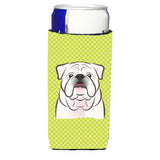 Checkerboard Lime White English Bulldog Ultra Beverage Insulators For Slim Cans