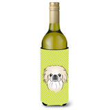 Checkerboard Lime Green Pekingese Wine Bottle Beverage Insulator Hugger Bb1283Literk