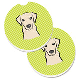 Caroline'S Treasures Checkerboard Lime Green Yellow Labrador Set Of 2 Cup Holder Car Coasters Bb1284Carc, 2.56, Multicolor