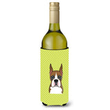 Checkerboard Lime Green Boxer Wine Bottle Beverage Insulator Hugger Bb1285Literk