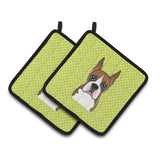 Caroline'S Treasures Checkerboard Lime Green Boxer Pair Of Pot Holders Bb1285Pthd, 7.5Hx7.5W, Multicolor