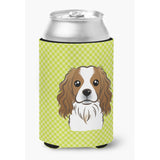 Checkerboard Lime Green Cavalier Spaniel Can Or Bottle Hugger Bb1286Cc
