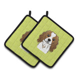 Caroline'S Treasures Checkerboard Lime Green Cavalier Spaniel Pair Of Pot Holders Bb1286Pthd, 7.5Hx7.5W, Multicolor