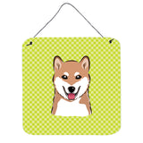 Caroline'S Treasures Checkerboard Lime Green Shiba Inu Wall Or Door Hanging Prints, 6 X 6