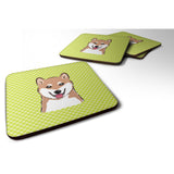 Caroline'S Treasures Bb1287Fc Checkerboard Lime Green Shiba Inu Foam Coaster (Set Of 4), 3.5 H X 3.5 W, Multicolor
