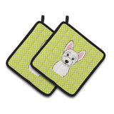 Caroline'S Treasures Checkerboard Lime Green Westie Pair Of Pot Holders Bb1288Pthd, 7.5Hx7.5W, Multicolor