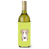 Checkerboard Lime Green Borzoi Wine Bottle Beverage Insulator Hugger Bb1290Literk
