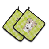 Caroline'S Treasures Checkerboard Lime Green Borzoi Pair Of Pot Holders Bb1290Pthd, 7.5Hx7.5W, Multicolor