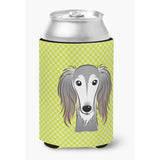 Checkerboard Lime Green Saluki Can Or Bottle Hugger Bb1291Cc