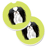 Caroline'S Treasures Checkerboard Lime Green Japanese Chin Set Of 2 Cup Holder Car Coasters Bb1292Carc, 2.56, Multicolor