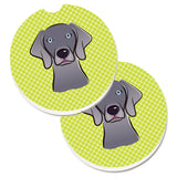 Caroline'S Treasures Checkerboard Lime Green Weimaraner Set Of 2 Cup Holder Car Coasters Bb1293Carc, 2.56, Multicolor