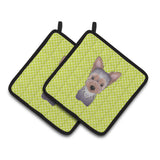 Caroline'S Treasures Checkerboard Lime Green Yorkie Puppy Pair Of Pot Holders Bb1294Pthd, 7.5Hx7.5W, Multicolor