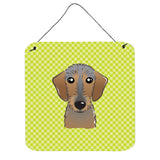 Caroline'S Treasures Checkerboard Lime Green Wirehaired Dachshund Wall Or Door Hanging Prints, 6 X 6