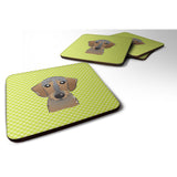 Caroline'S Treasures Bb1295Fc Checkerboard Lime Green Wirehaired Dachshund Foam Coaster (Set Of 4), 3.5 H X 3.5 W, Mul