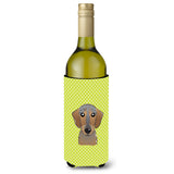 Checkerboard Lime Green Wirehaired Dachshund Wine Bottle Beverage Insulator Hugger