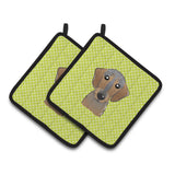 Caroline'S Treasures Checkerboard Lime Green Wirehaired Dachshund Pair Of Pot Holders Bb1295Pthd, 7.5Hx7.5W, Multicolor
