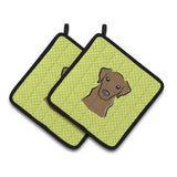 Caroline'S Treasures Checkerboard Lime Green Chocolate Labrador Pair Of Pot Holders Bb1296Pthd, 7.5Hx7.5W, Multicolor
