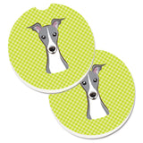 Caroline'S Treasures Checkerboard Lime Green Italian Greyhound Set Of 2 Cup Holder Car Coasters Bb1298Carc, 2.56, Multicolor