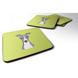 Caroline'S Treasures Bb1298Fc Checkerboard Lime Green Italian Greyhound Foam Coaster (Set Of 4), 3.5 H X 3.5 W, Multic