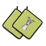 Caroline'S Treasures Checkerboard Lime Green Italian Greyhound Pair Of Pot Holders Bb1298Pthd, 7.5Hx7.5W, Multicolor