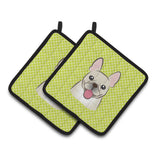 Caroline'S Treasures Checkerboard Lime Green French Bulldog Pair Of Pot Holders Bb1300Pthd, 7.5Hx7.5W, Multicolor