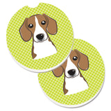 Caroline'S Treasures Checkerboard Lime Green Beagle Set Of 2 Cup Holder Car Coasters Bb1301Carc, 2.56, Multicolor