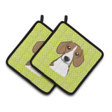 Caroline'S Treasures Checkerboard Lime Green Beagle Pair Of Pot Holders Bb1301Pthd, 7.5Hx7.5W, Multicolor