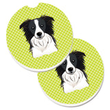 Caroline'S Treasures Checkerboard Lime Green Border Collie Set Of 2 Cup Holder Car Coasters Bb1303Carc, 2.56, Multicolor