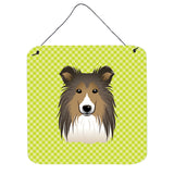 Caroline'S Treasures Checkerboard Lime Green Sheltie Wall Or Door Hanging Prints, 6 X 6