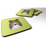 Caroline'S Treasures Bb1304Fc Checkerboard Lime Green Sheltie Foam Coaster (Set Of 4), 3.5 H X 3.5 W, Multicolor
