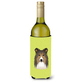 Checkerboard Lime Green Sheltie Wine Bottle Beverage Insulator Hugger Bb1304Literk