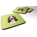Caroline'S Treasures Bb1305Fc Checkerboard Lime Green Basset Hound Foam Coaster (Set Of 4), 3.5 H X 3.5 W, Multicolor,