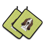 Caroline'S Treasures Checkerboard Lime Green Basset Hound Pair Of Pot Holders Bb1305Pthd, 7.5Hx7.5W, Multicolor