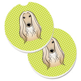 Caroline'S Treasures Checkerboard Lime Green Afghan Hound Set Of 2 Cup Holder Car Coasters Bb1306Carc, 2.56, Multicolor