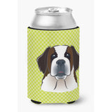 Checkerboard Lime Green Saint Bernard Can Or Bottle Hugger Bb1308Cc