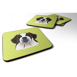 Caroline'S Treasures Bb1308Fc Checkerboard Lime Green Saint Bernard Foam Coaster (Set Of 4), 3.5 H X 3.5 W, Multicolor
