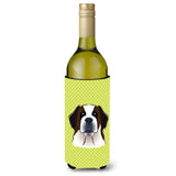 Checkerboard Lime Green Saint Bernard Wine Bottle Beverage Insulator Hugger Bb1308Literk