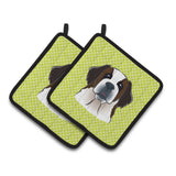 Caroline'S Treasures Checkerboard Lime Green Saint Bernard Pair Of Pot Holders Bb1308Pthd, 7.5Hx7.5W, Multicolor