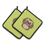 Caroline'S Treasures Checkerboard Lime Green Chocolate Brown Shih Tzu Pair Of Pot Holders Bb1311Pthd, 7.5Hx7.5W, Multicolor