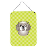 Caroline'S Treasures Checkerboard Lime Green Gray Silver Shih Tzu Wall Or Door Hanging Prints, 16 X 12