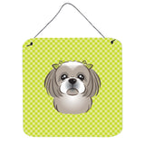 Caroline'S Treasures Checkerboard Lime Green Gray Silver Shih Tzu Wall Or Door Hanging Prints, 6 X 6